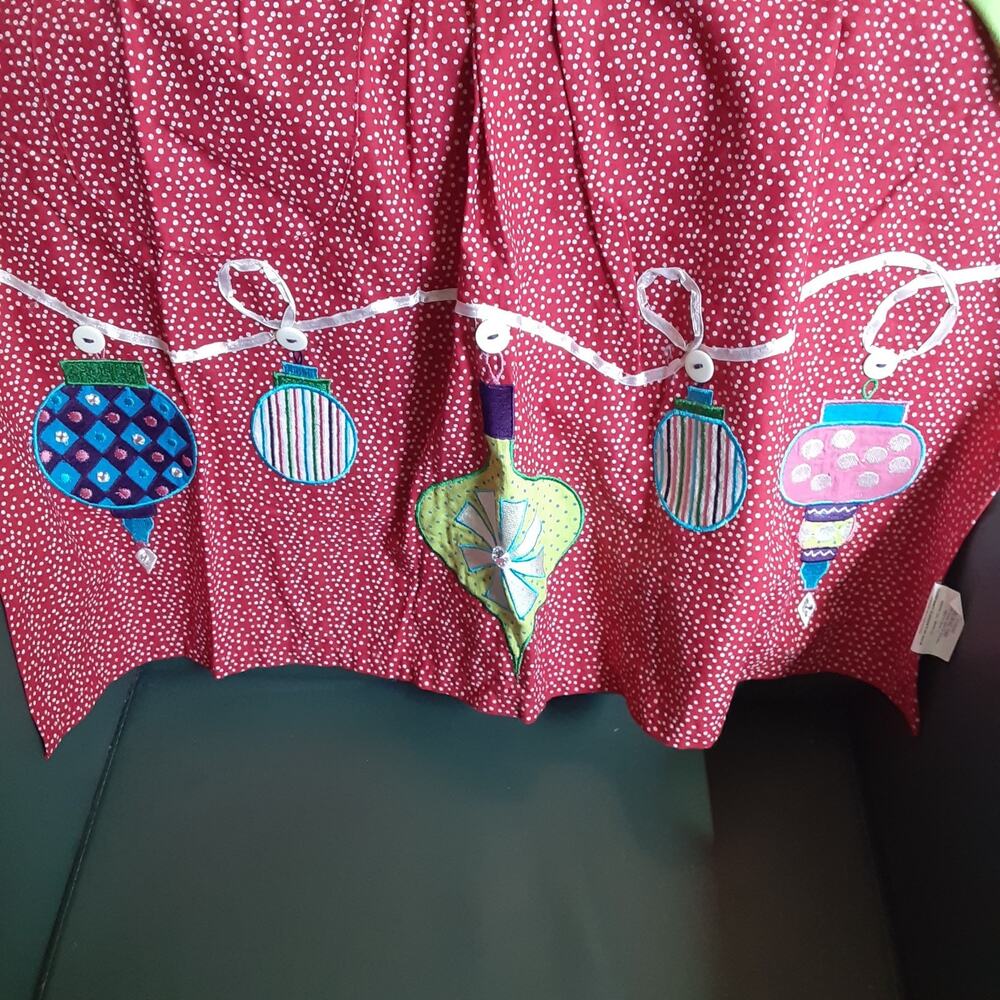 Pier 1 Christmas Ornament Apron Festive NWT 1 pocket bedazzled Applique Ribbon
